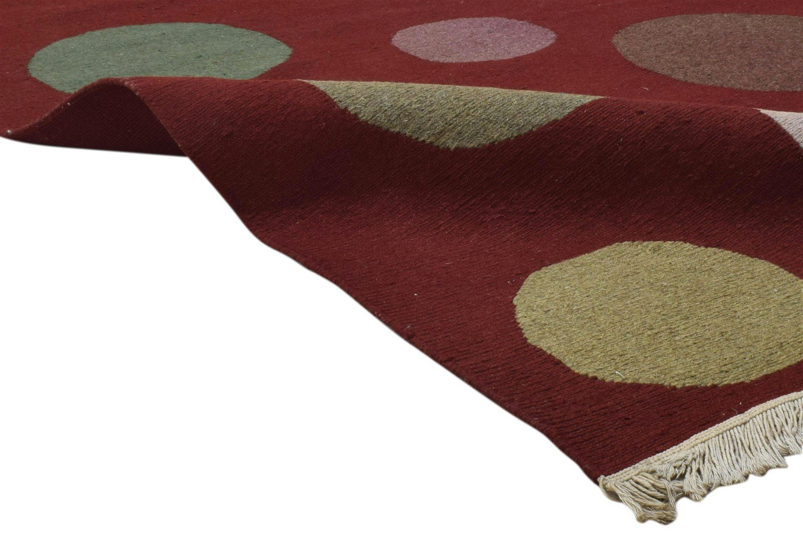 Hand Knotted Red Wool Rug 5' X 8' Modern Scandinavian Circles Room Size Carpet 