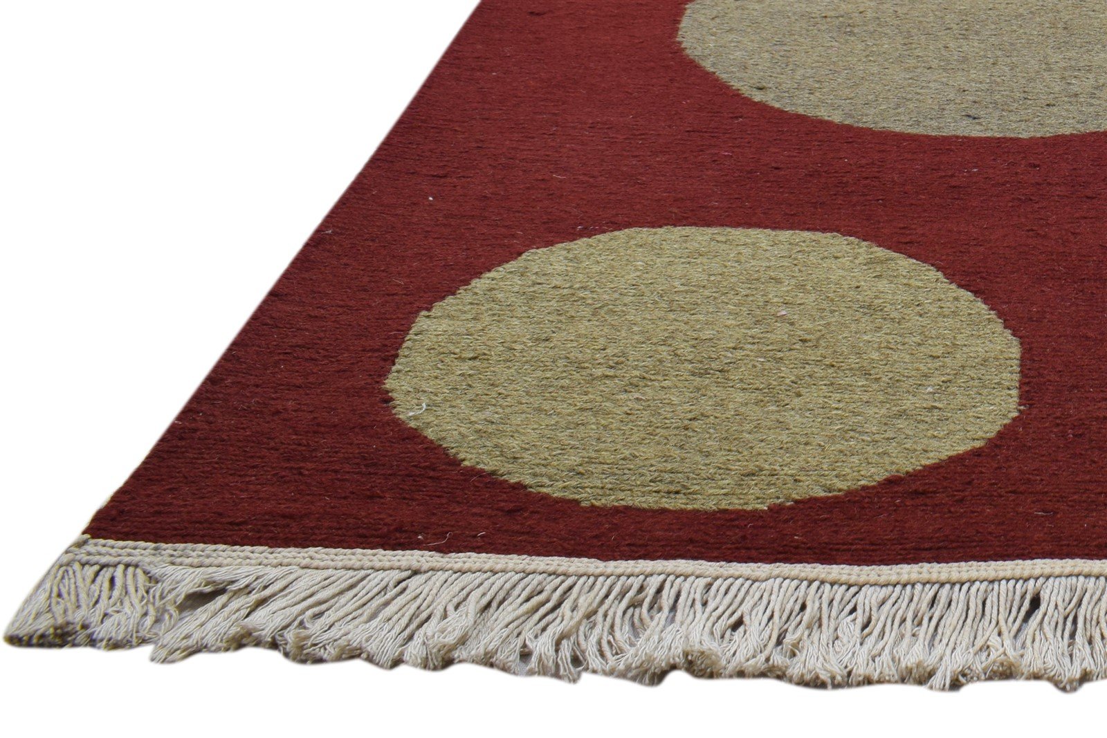 Hand Knotted Red Wool Rug 5' X 8' Modern Scandinavian Circles Room Size Carpet 