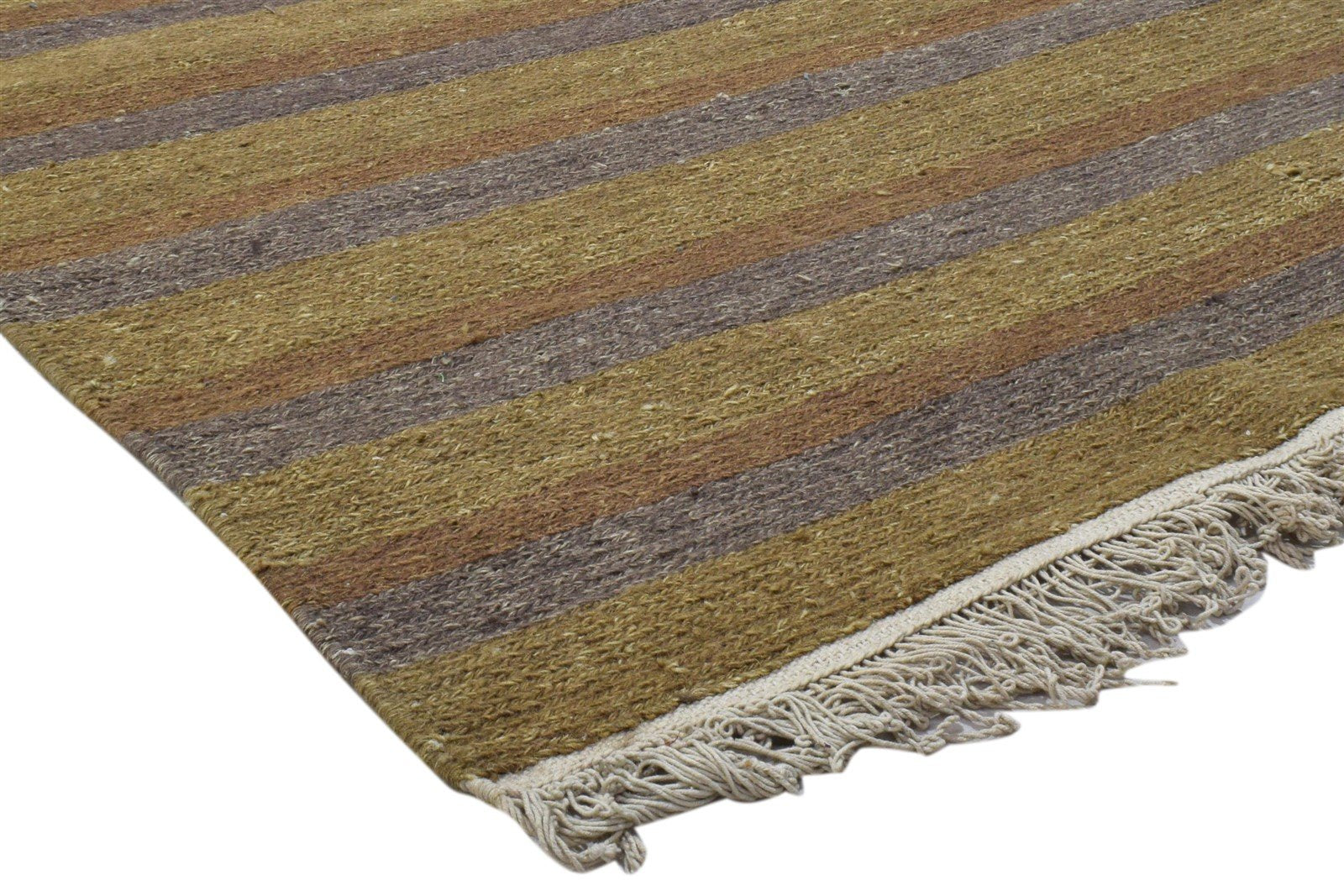 Hand Knotted Brown Jute Rug 4' X 6' Modern Scandinavian Striped Room Size Carpet 