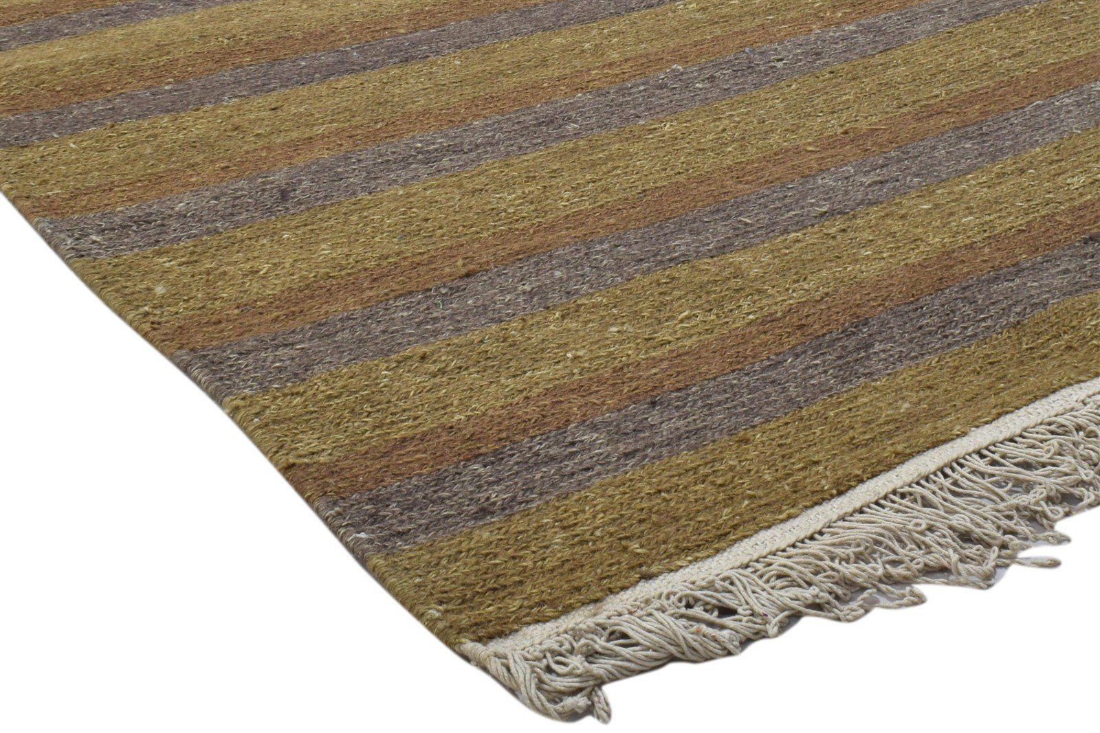 Hand Knotted Brown Jute Rug 4' X 6' Modern Scandinavian Striped Room Size Carpet 