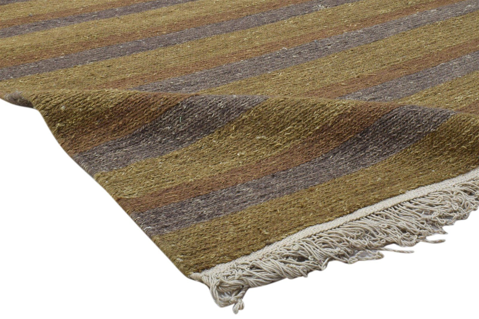 Hand Knotted Brown Jute Rug 4' X 6' Modern Scandinavian Striped Room Size Carpet 