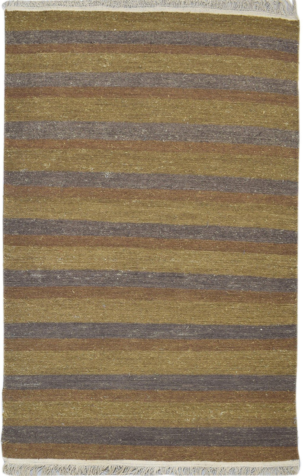 Hand Knotted Brown Jute Rug 4' X 6' Modern Scandinavian Striped Room Size Carpet