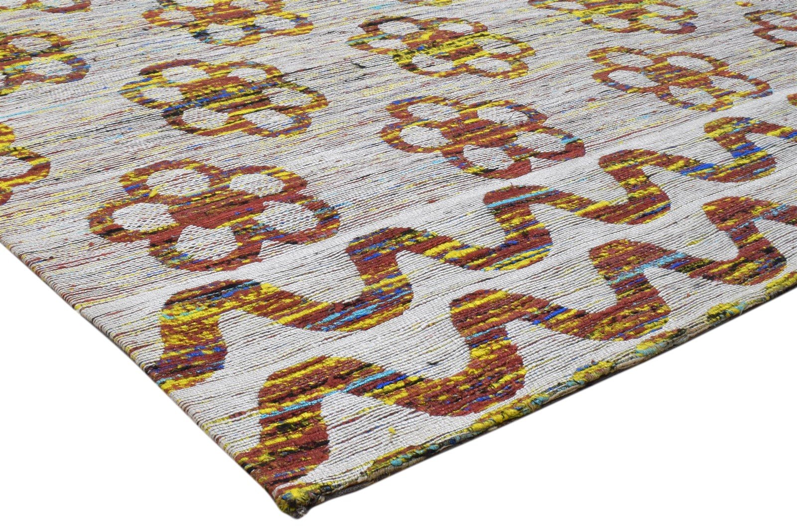 Jacquard Loom Grey Silk Rug 5' X 8' Modern Scandinavian Floral Room Size Carpet 