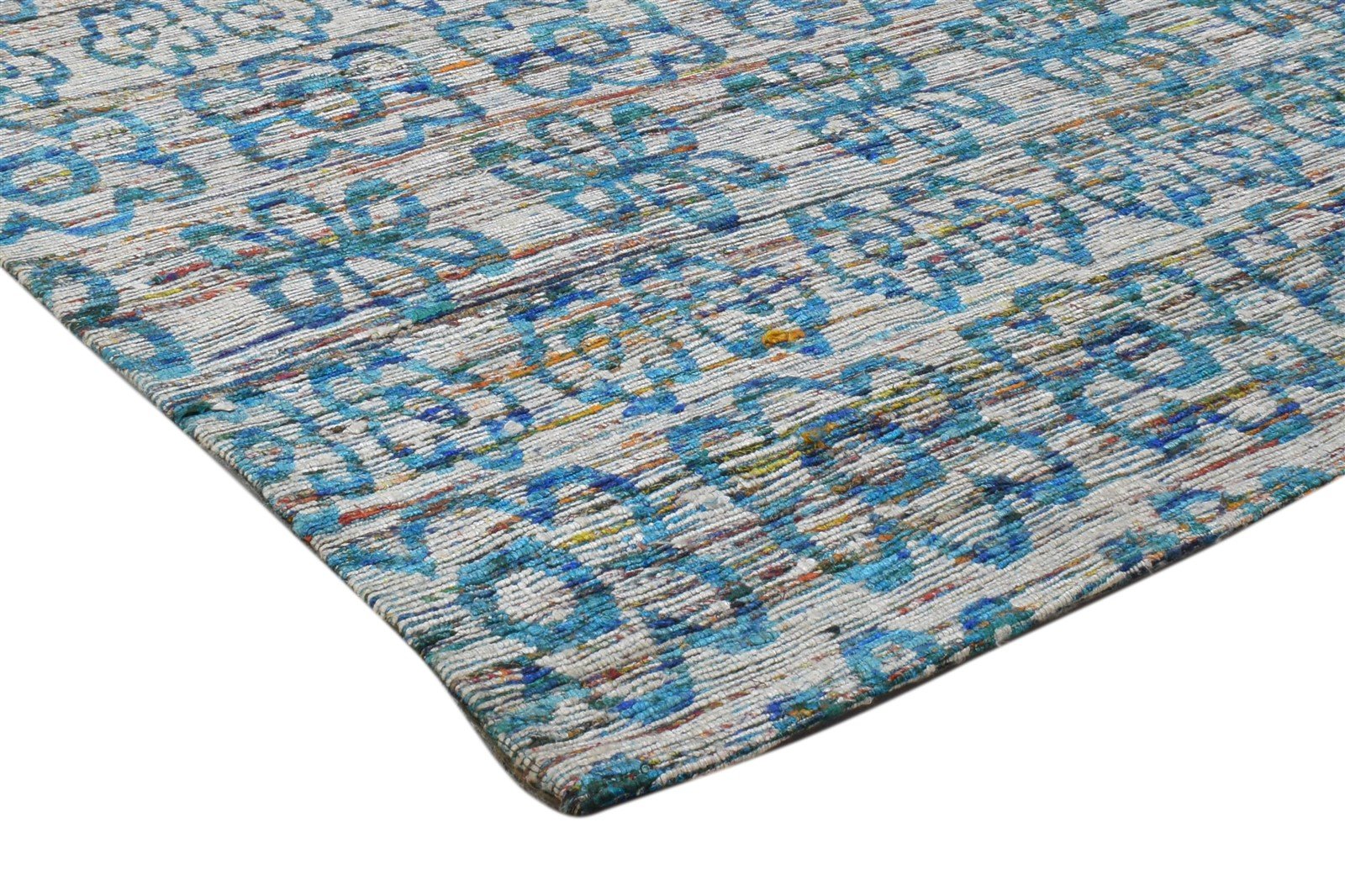 Silk Blue Rug 5' X 8' Modern Jacquard Loom Scandinavian Floral Room Size Carpet 