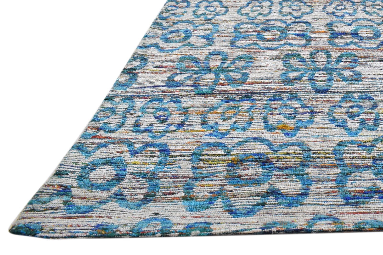 Silk Blue Rug 5' X 8' Modern Jacquard Loom Scandinavian Floral Room Size Carpet 