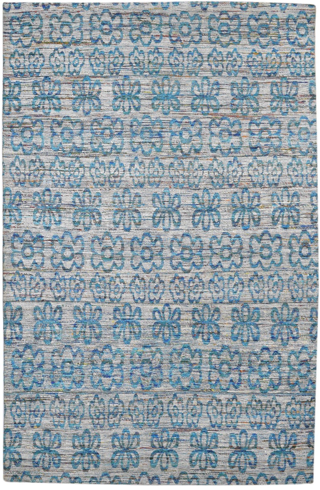 Silk Blue Rug 5' X 8' Modern Jacquard Loom Scandinavian Floral Room Size Carpet