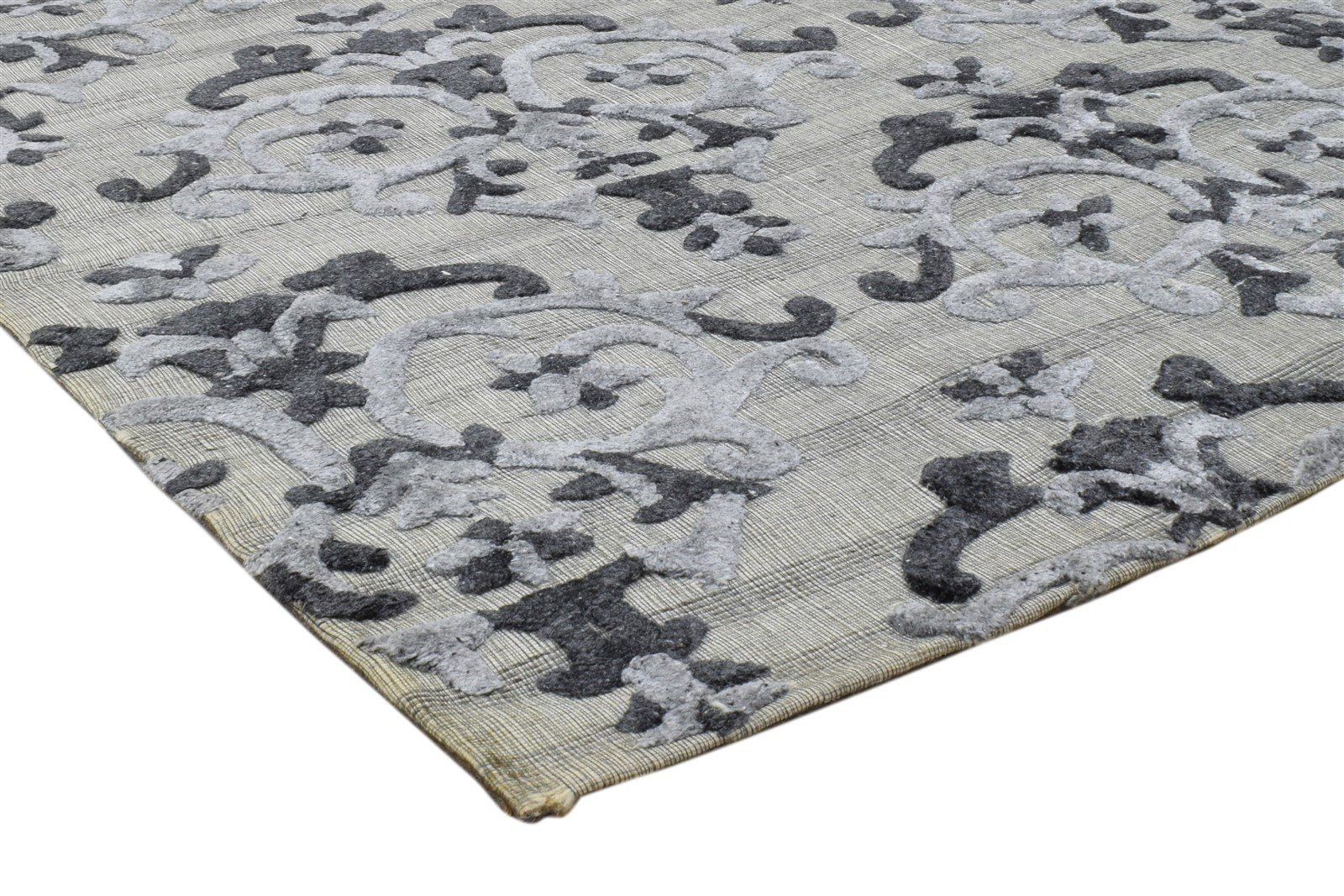 5' X 8' Rug Wool Silk Grey Modern Jacquard Loom Indian Floral Room Size Carpet 