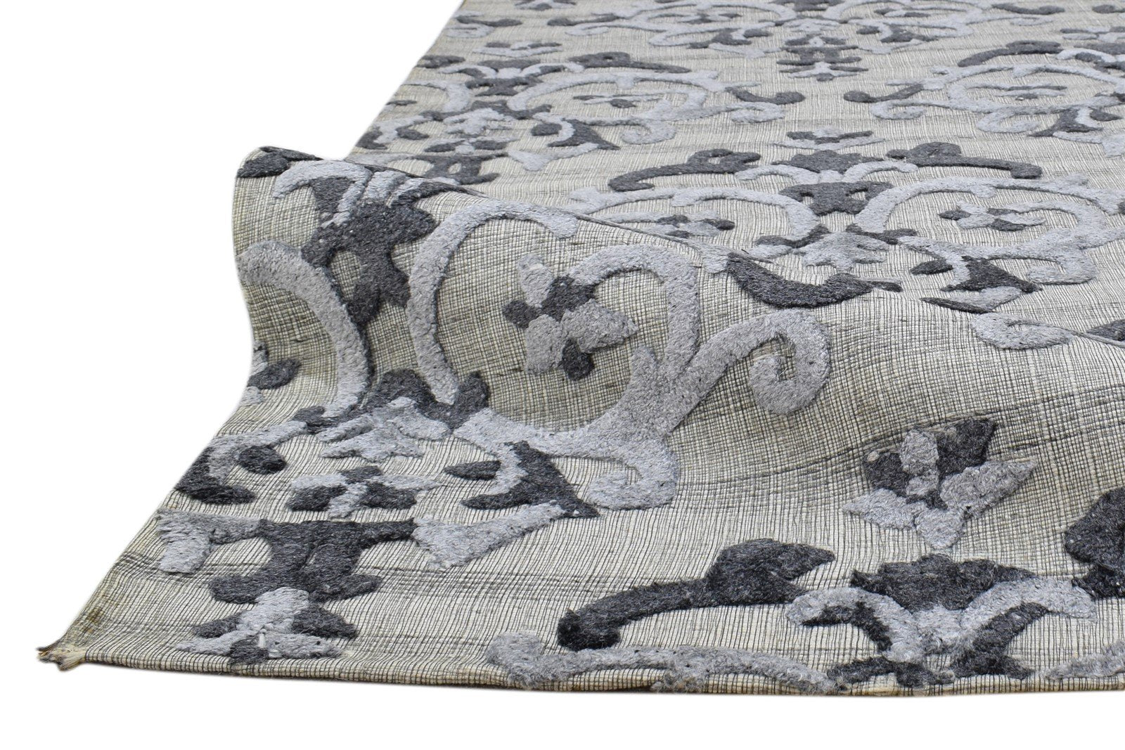 5' X 8' Rug Wool Silk Grey Modern Jacquard Loom Indian Floral Room Size Carpet 