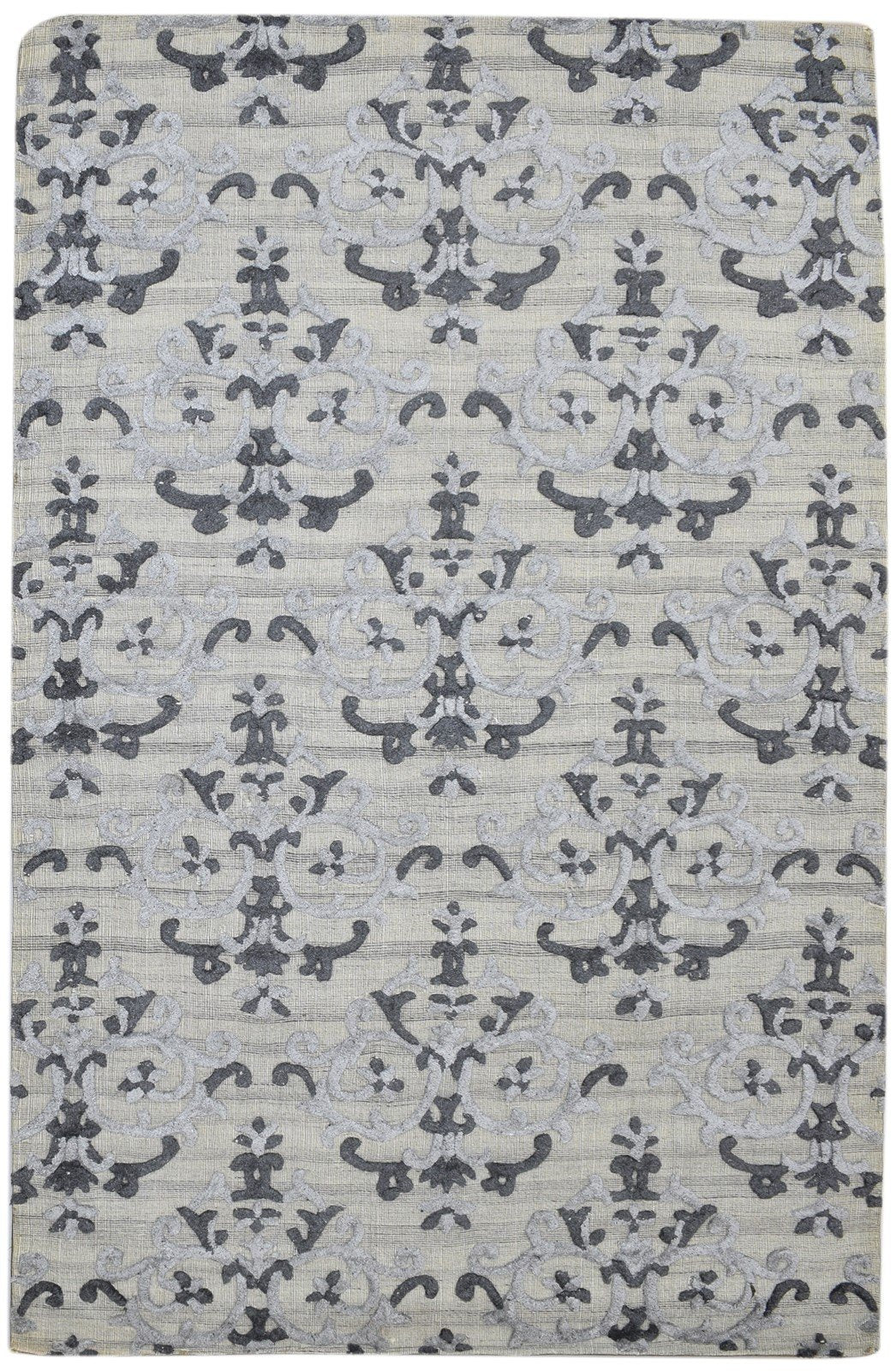 5' X 8' Rug Wool Silk Grey Modern Jacquard Loom Indian Floral Room Size Carpet 