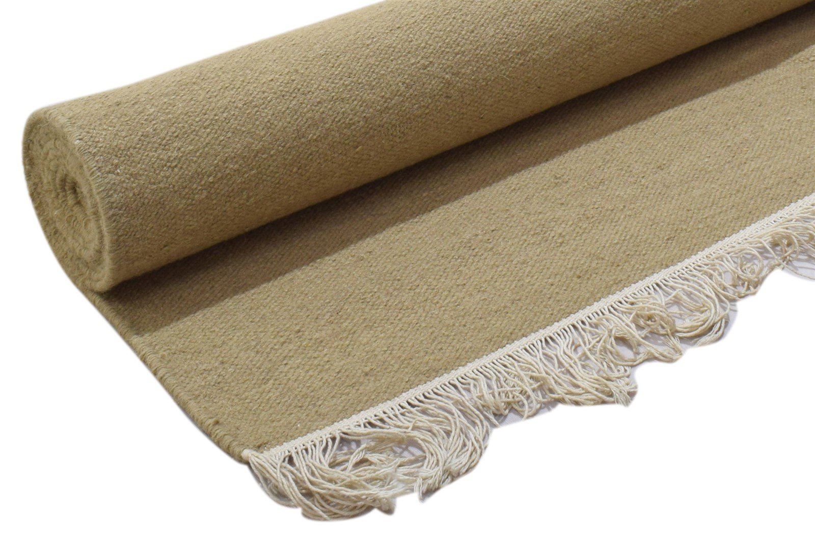 Beige Wool Rug 5' X 8' Modern Dhurrie Scandinavian Solid Room Size Carpet 