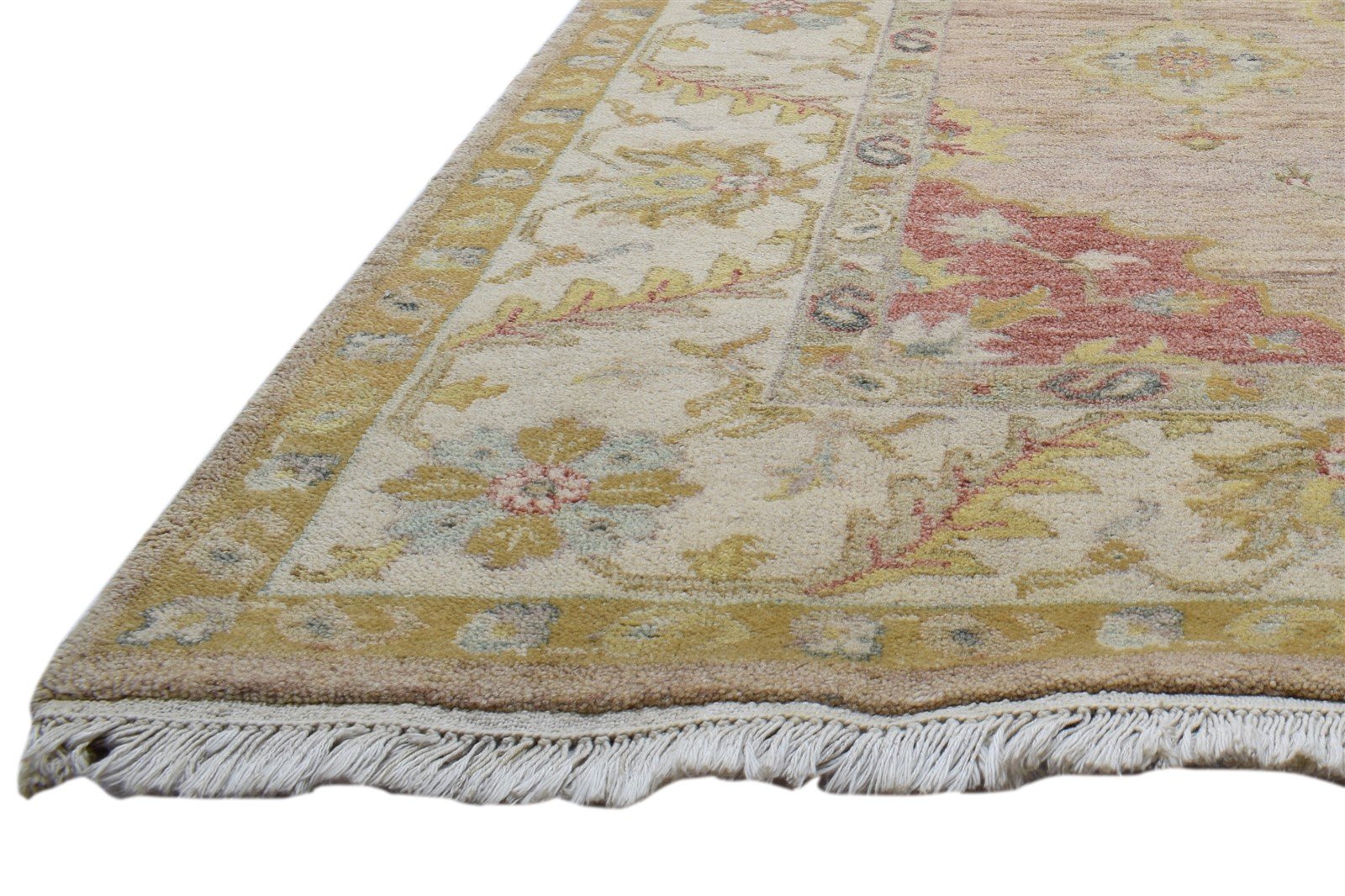 Beige Wool Rug 6' X 9' Persian Hand Knotted Kashan Oriental Room Size Carpet