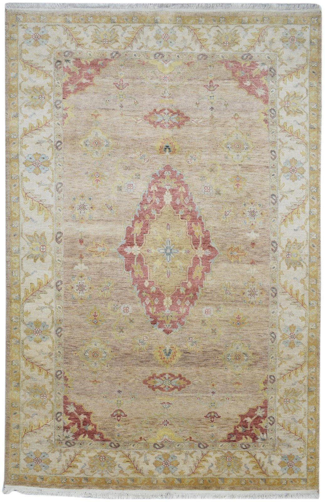 Beige Wool Rug 6' X 9' Persian Hand Knotted Kashan Oriental Room Size Carpet 