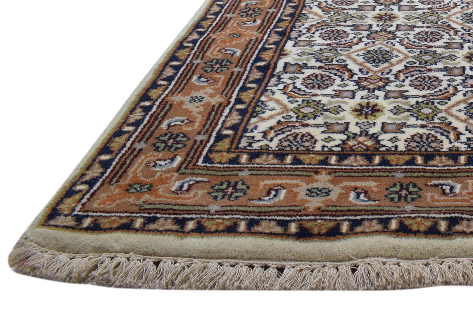 Wool Ivory Rug 3' X 5' Persian Hand Knotted Kashan Oriental Small Carpet 