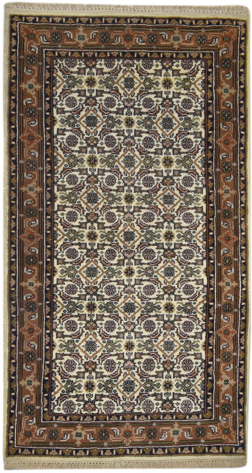 Wool Ivory Rug 3' X 5' Persian Hand Knotted Kashan Oriental Small Carpet 