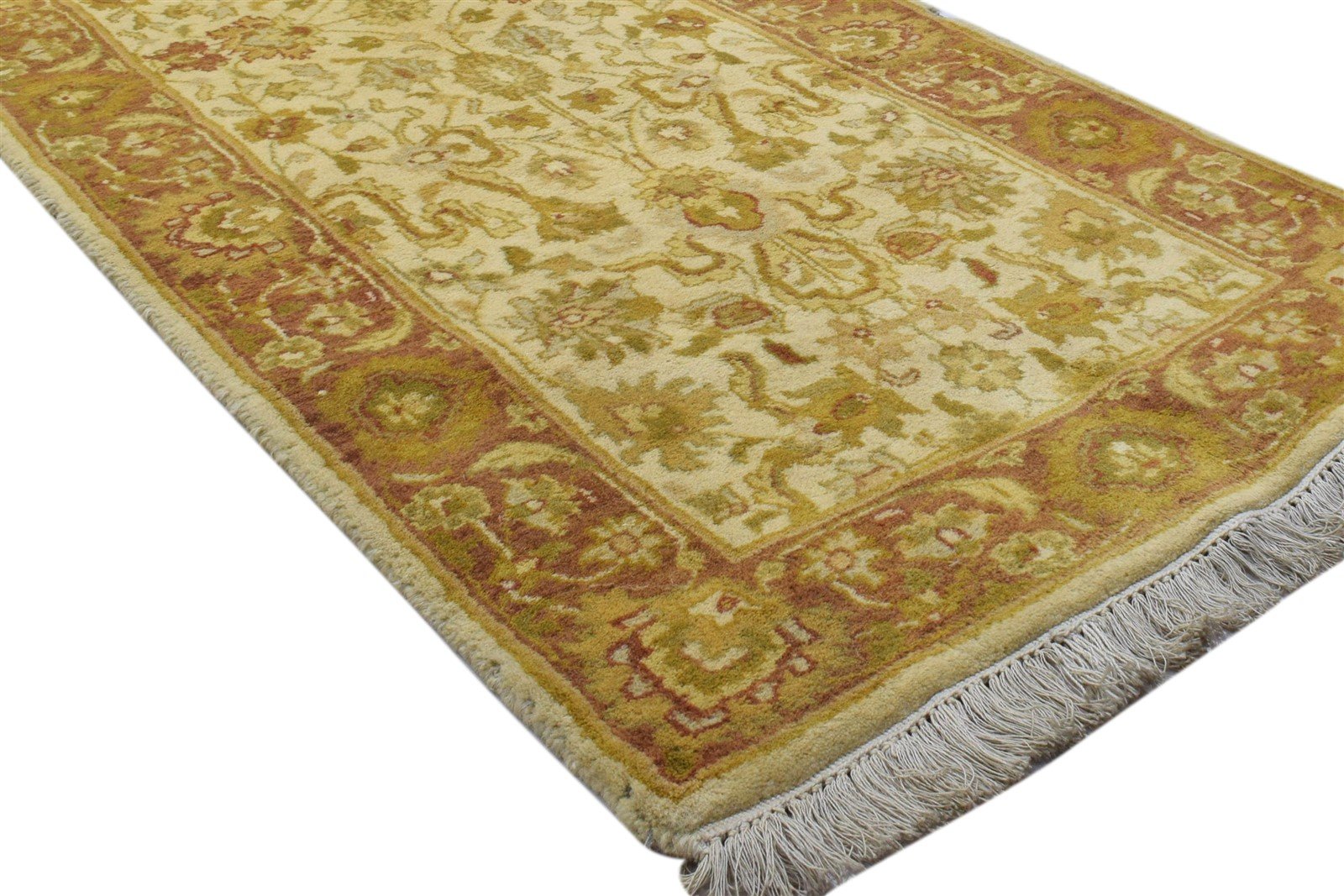 Hand Knotted Beige Wool Rug 2' X 10' Persian Agra Oriental Small Runner 