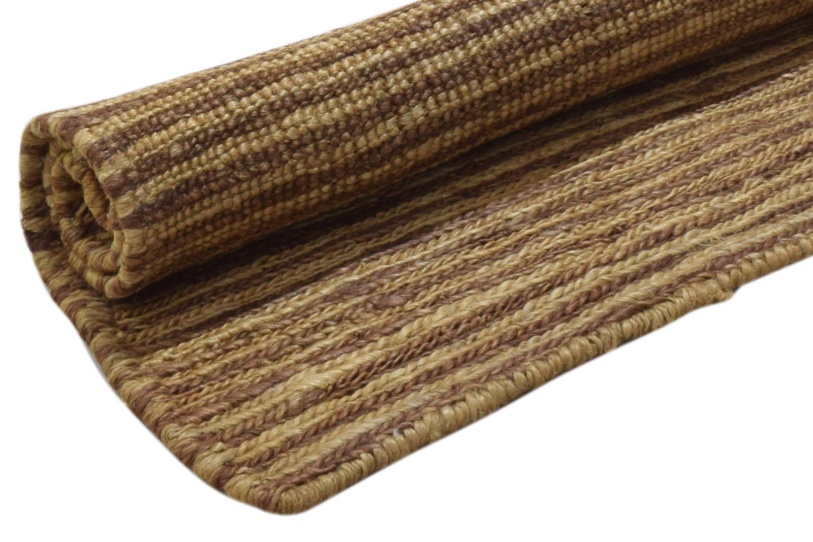 Jute Beige Rug 2' X 3' Modern Hand Knotted Scandinavian Striped Small Carpet 