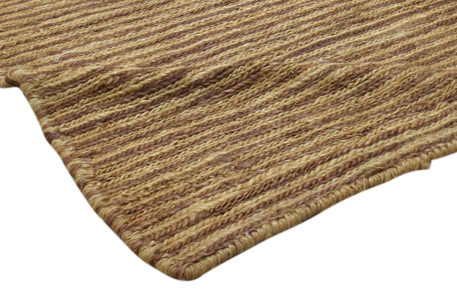 Jute Beige Rug 2' X 3' Modern Hand Knotted Scandinavian Striped Small Carpet 