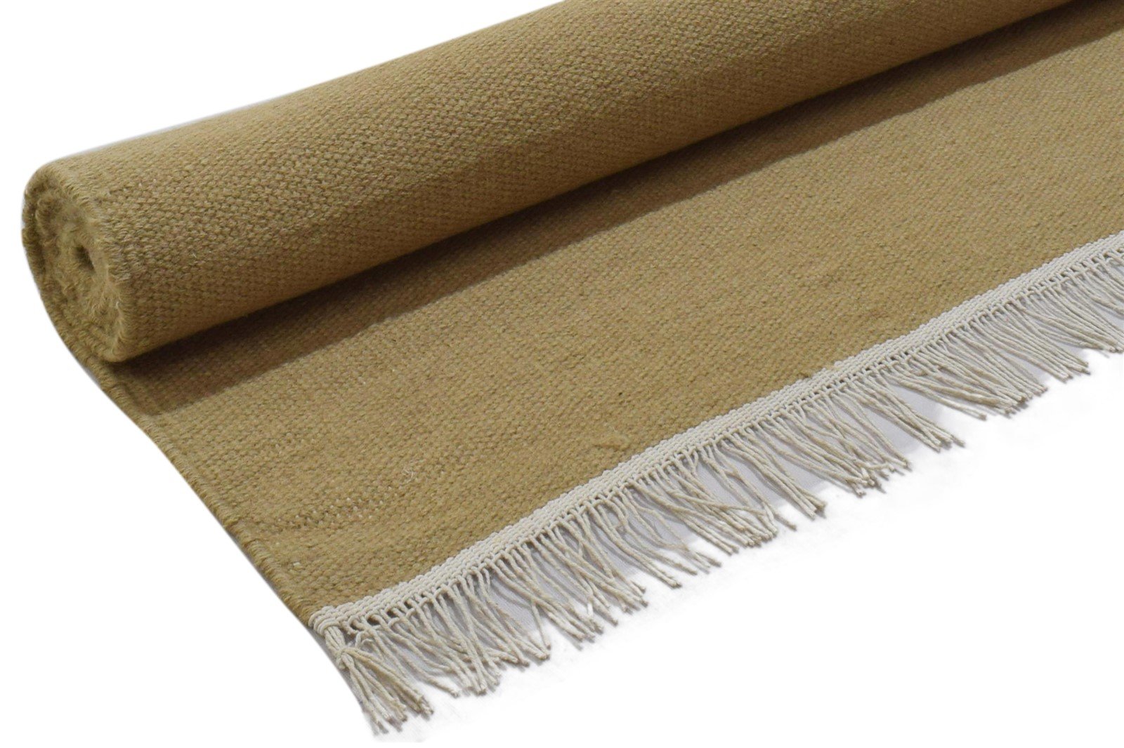 Dhurrie Beige Wool Rug 4' X 6' Modern Scandinavian Solid Room Size Carpet 