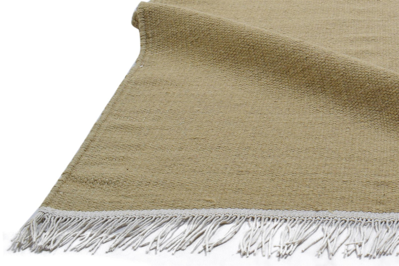 Dhurrie Beige Wool Rug 4' X 6' Modern Scandinavian Solid Room Size Carpet 