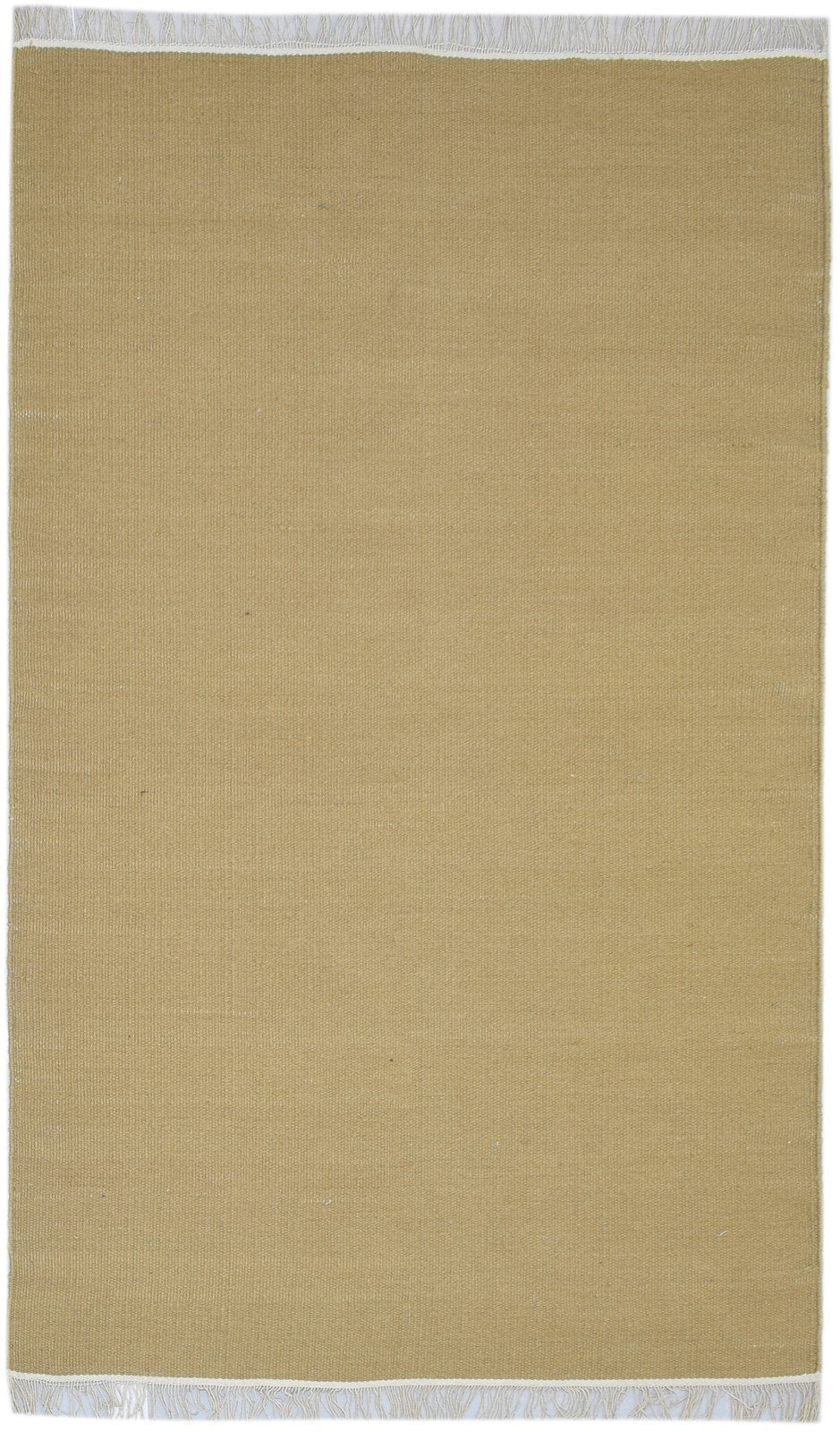 Dhurrie Beige Wool Rug 4' X 6' Modern Scandinavian Solid Room Size Carpet 