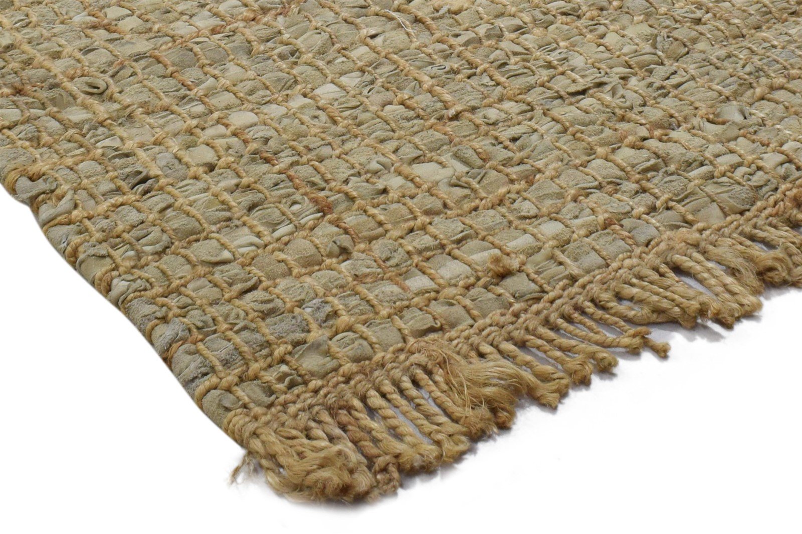 2X3 Rug Leather Cowhide Beige Modern Hand Woven Scandinavian Plaids Small Carpet 