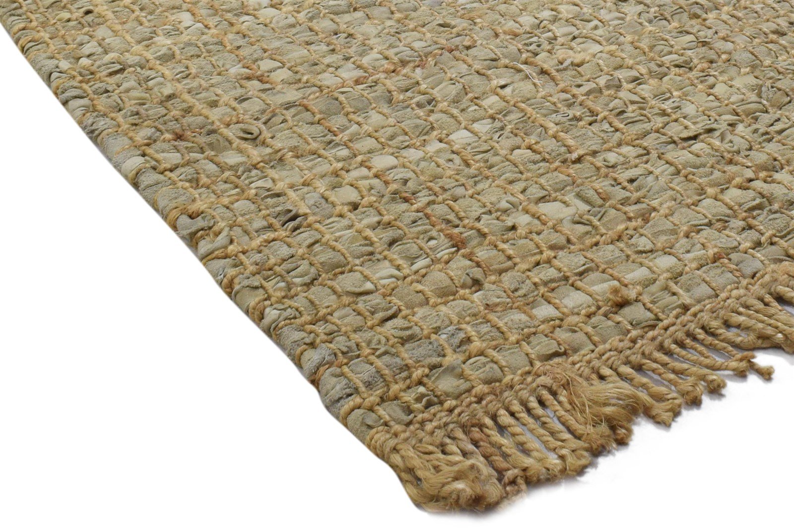 2X3 Rug Leather Cowhide Beige Modern Hand Woven Scandinavian Plaids Small Carpet 