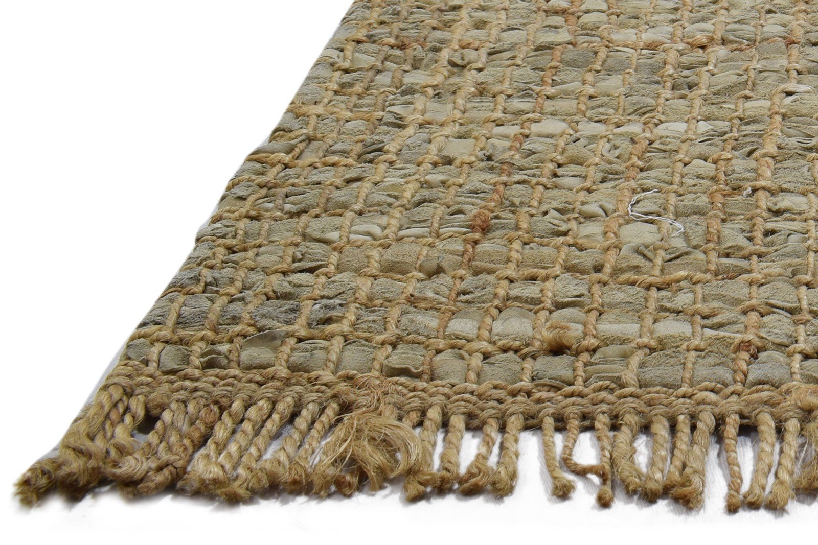 2X3 Rug Leather Cowhide Beige Modern Hand Woven Scandinavian Plaids Small Carpet 