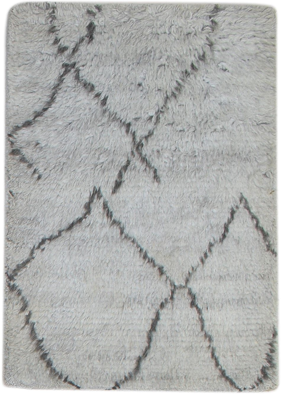 Hand Knotted Grey Wool Rug 2' X 3' Modern Moroccan Trellis Small Carpet 