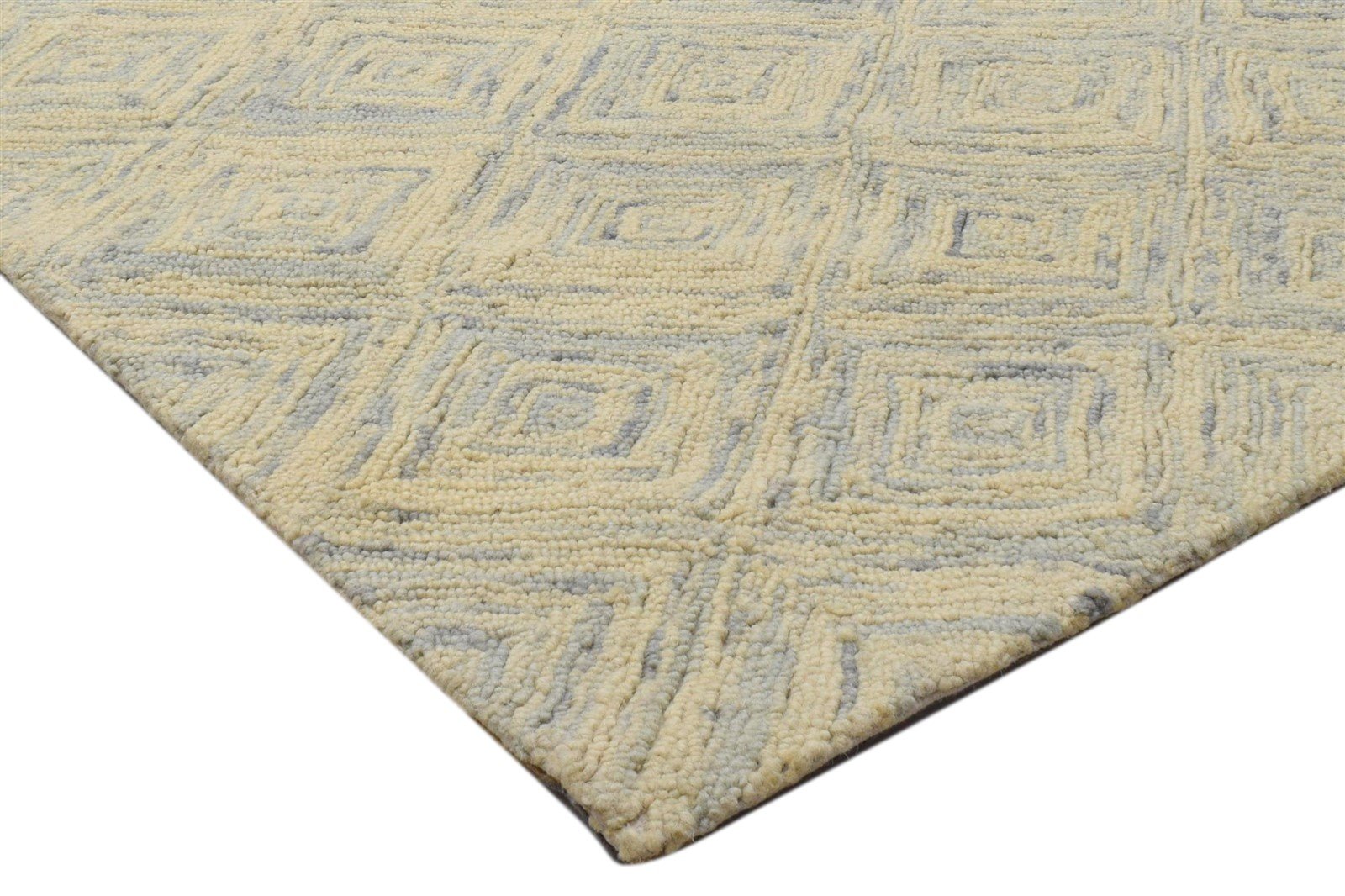 Wool Beige Rug 3' X 5' Modern Hand Tufted Scandinavian Diamond Room Size Carpet 