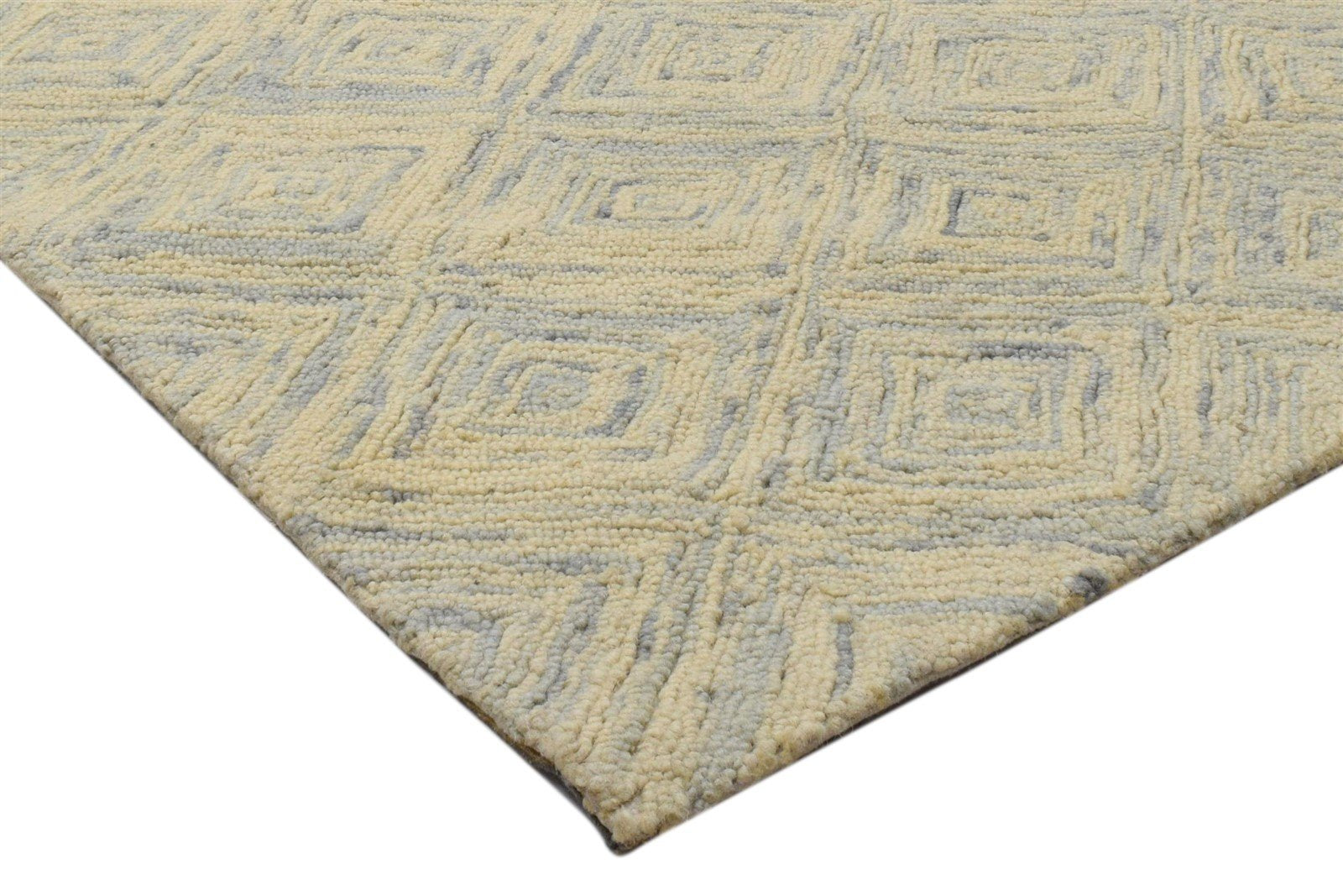 Wool Beige Rug 3' X 5' Modern Hand Tufted Scandinavian Diamond Room Size Carpet 