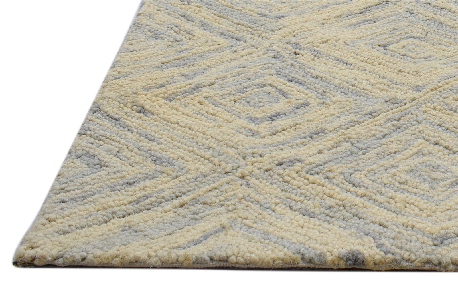 Wool Beige Rug 3' X 5' Modern Hand Tufted Scandinavian Diamond Room Size Carpet 