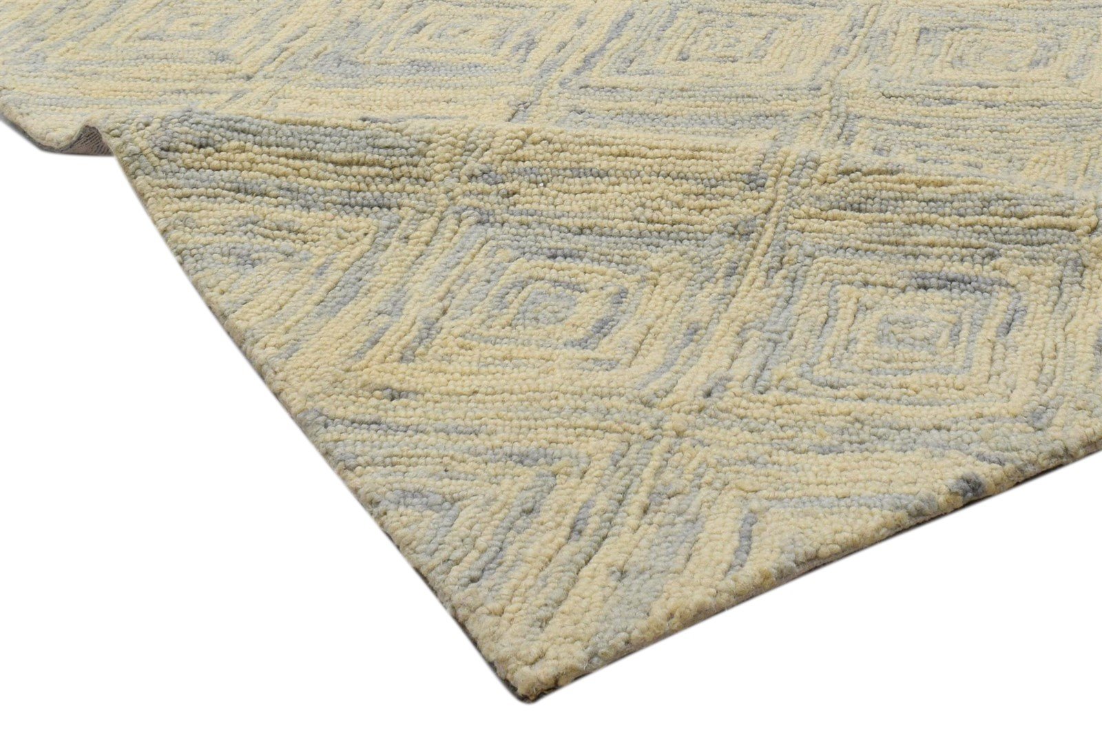 Wool Beige Rug 3' X 5' Modern Hand Tufted Scandinavian Diamond Room Size Carpet 