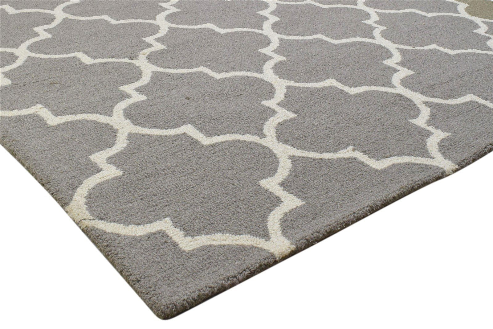 Grey Wool Rug 5' X 7' Modern Hand Tufted Moroccan Trellis Room Size Carpet 