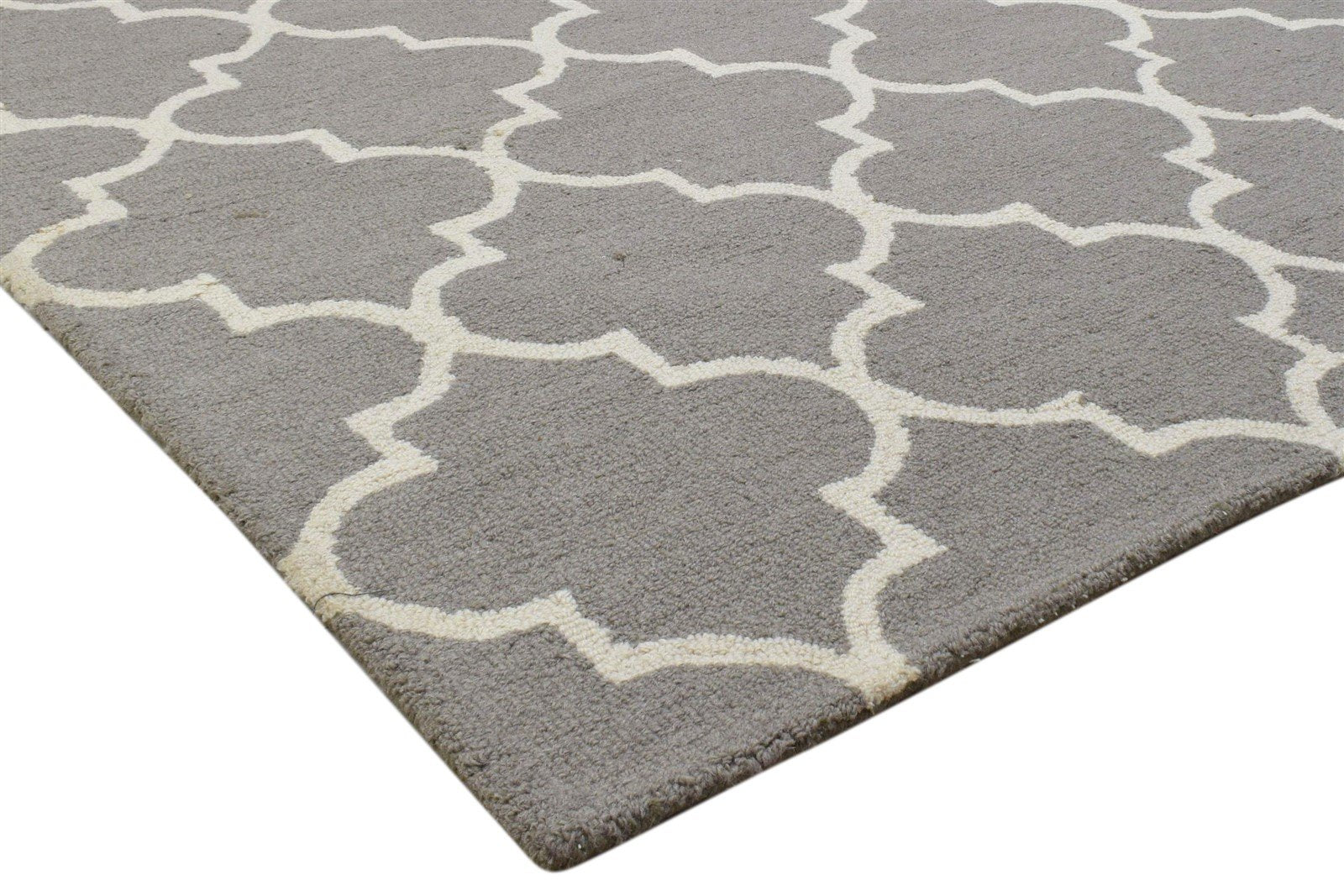 Grey Wool Rug 5' X 7' Modern Hand Tufted Moroccan Trellis Room Size Carpet 