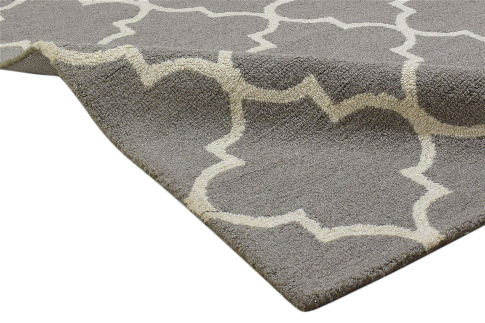 Grey Wool Rug 5' X 7' Modern Hand Tufted Moroccan Trellis Room Size Carpet 