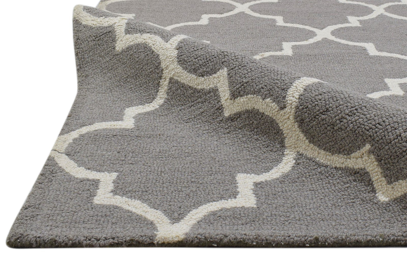 Grey Wool Rug 5' X 7' Modern Hand Tufted Moroccan Trellis Room Size Carpet 