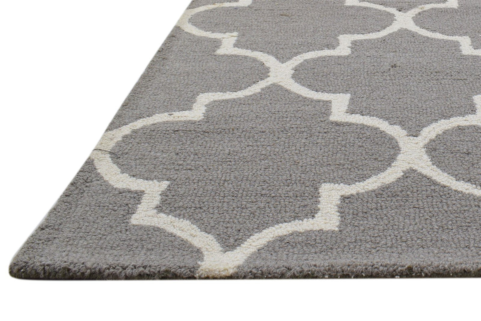 Grey Wool Rug 5' X 7' Modern Hand Tufted Moroccan Trellis Room Size Carpet 