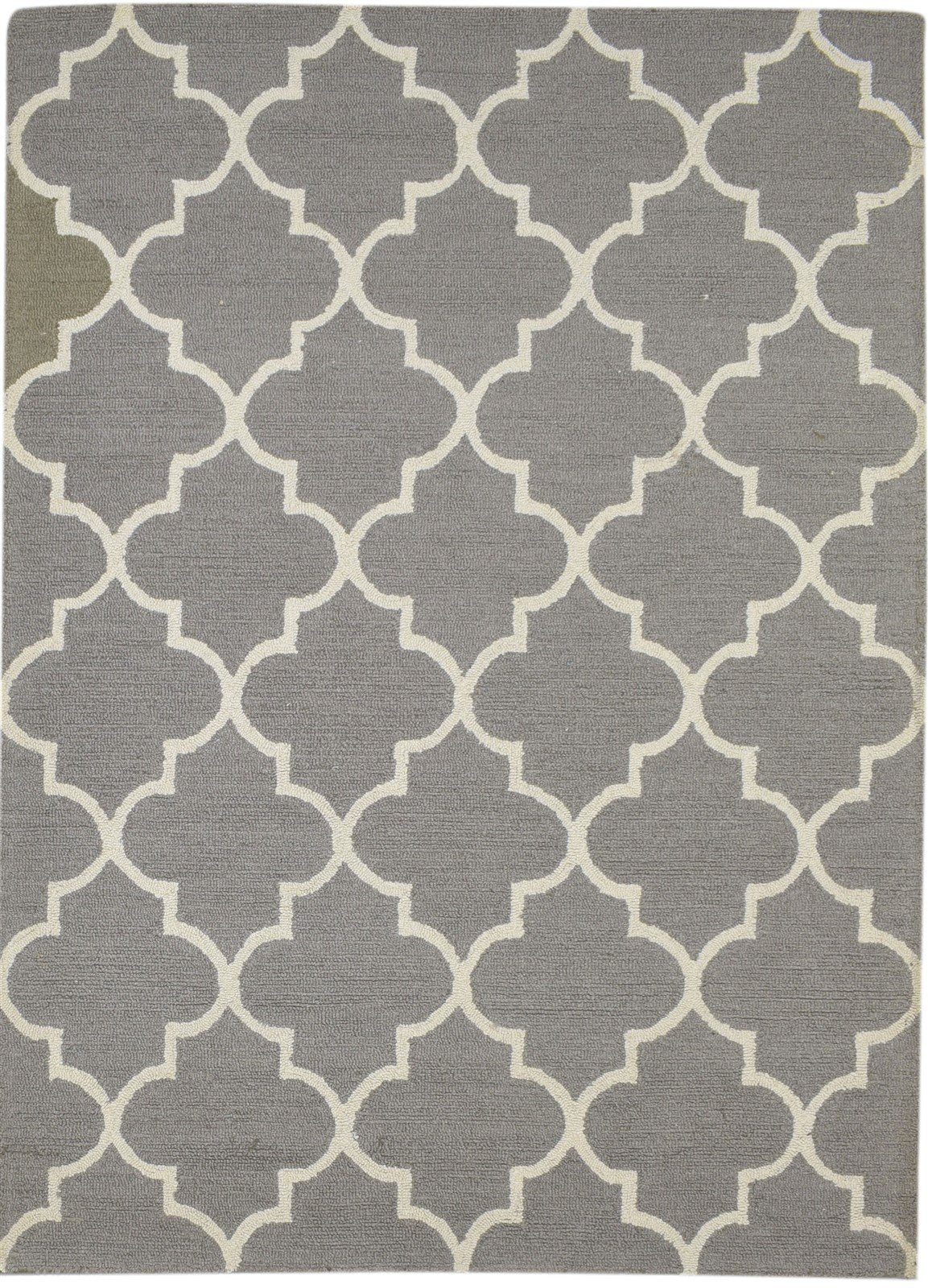 Grey Wool Rug 5' X 7' Modern Hand Tufted Moroccan Trellis Room Size Carpet