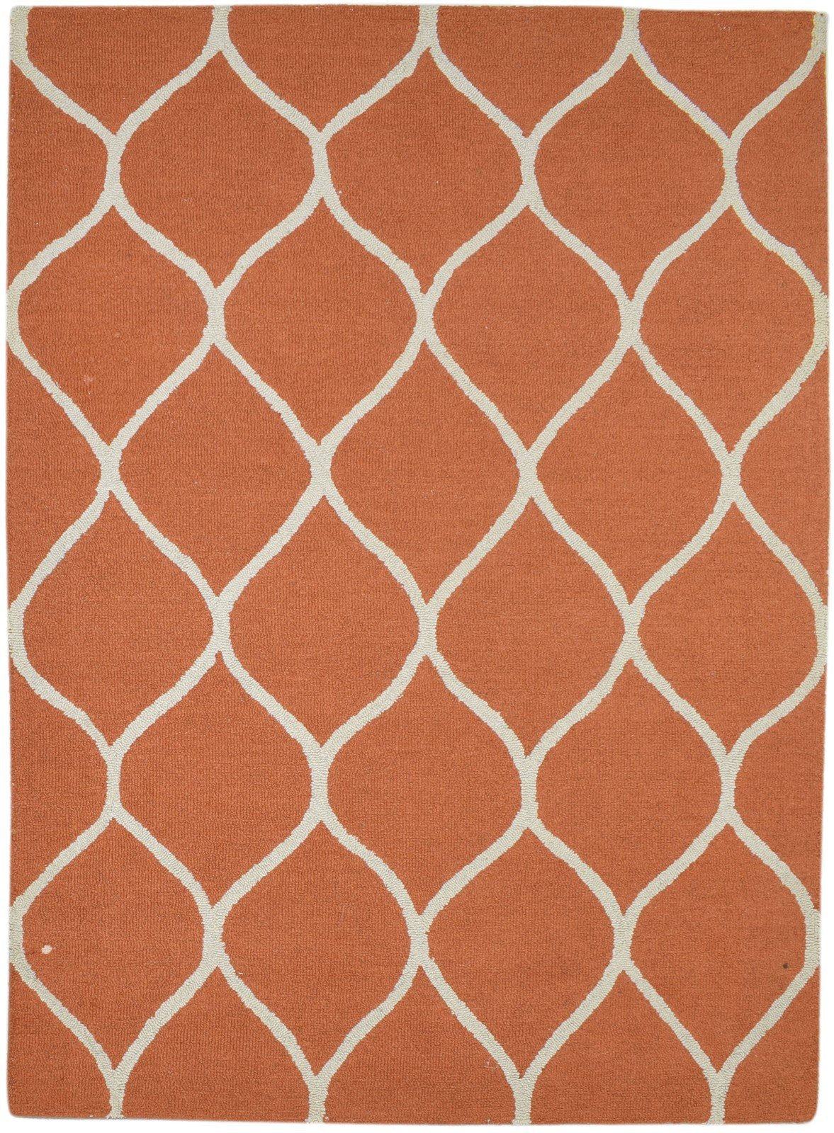 Wool Orange Rug 5' X 7' Modern Hand Tufted Indian Trellis 5'0"X7'1" Carpet