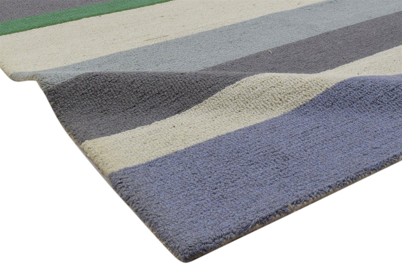 Multi Color Wool Rug 5X8 Modern Hand Tufted Scandinavian Striped Room Size 