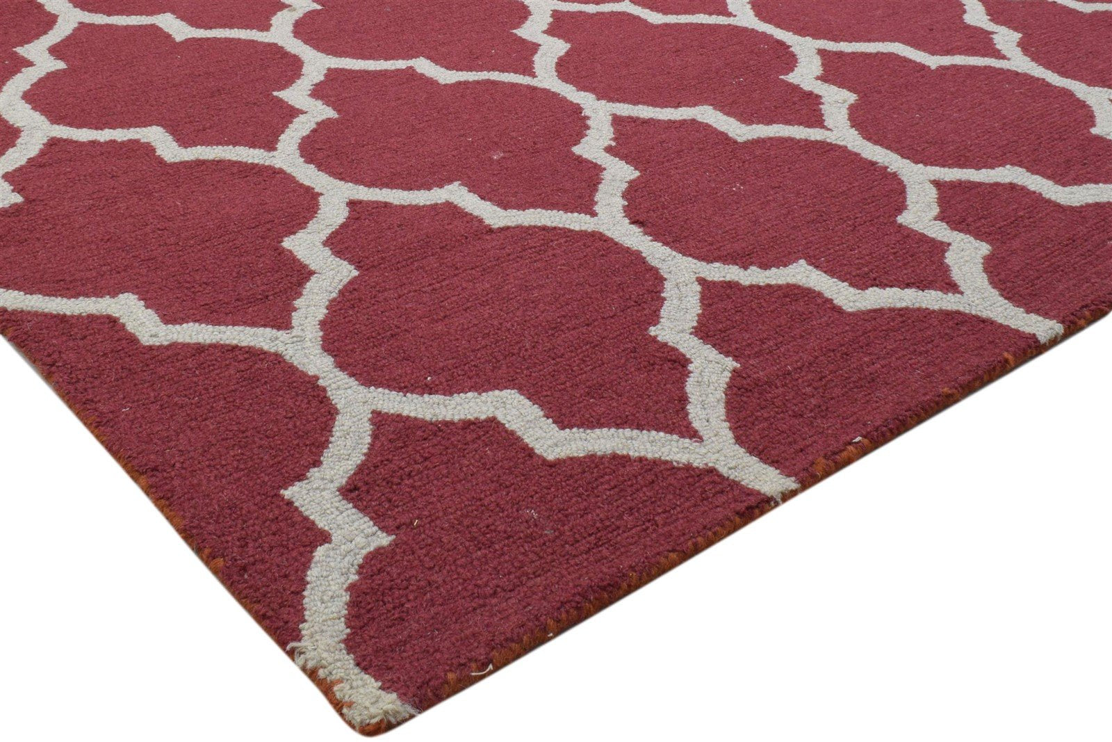 5' X 7' Rug Wool Red Modern Hand Tufted Moroccan Trellis Room Size Carpet 