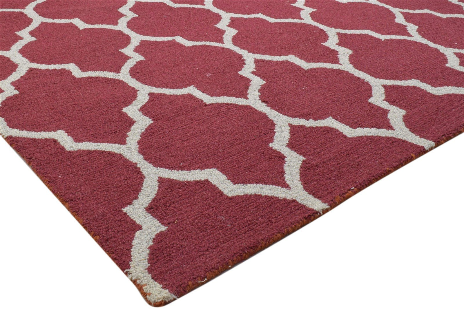 5' X 7' Rug Wool Red Modern Hand Tufted Moroccan Trellis Room Size Carpet 