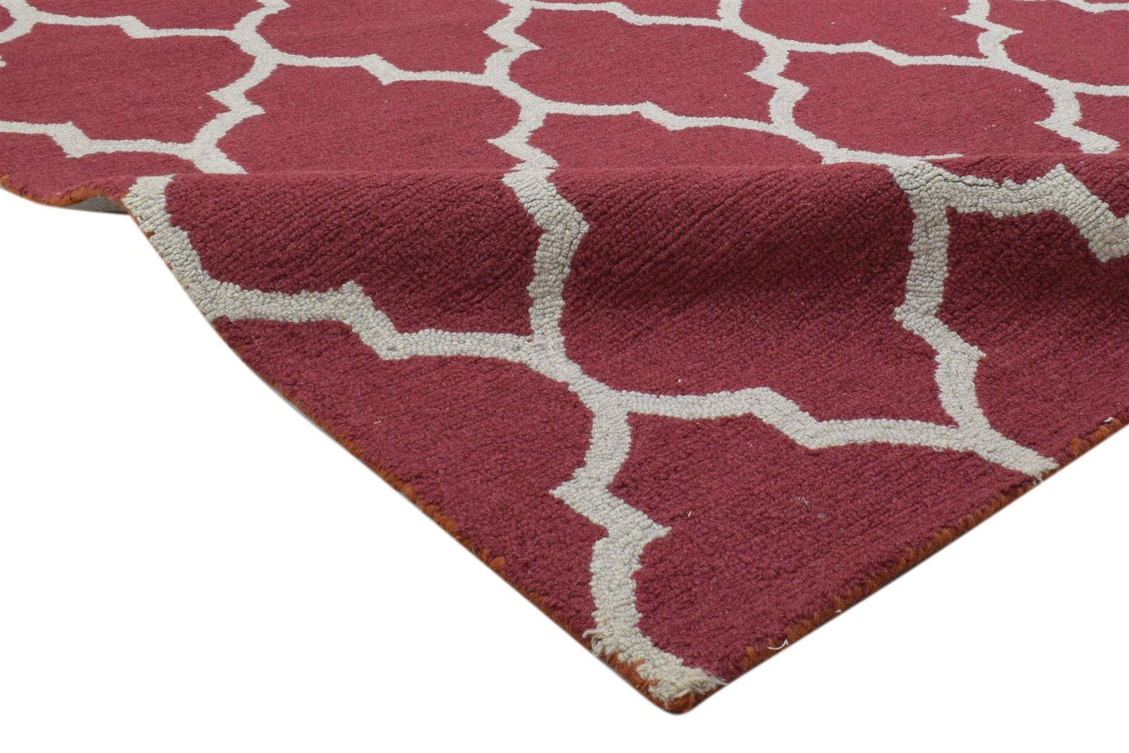 5' X 7' Rug Wool Red Modern Hand Tufted Moroccan Trellis Room Size Carpet 