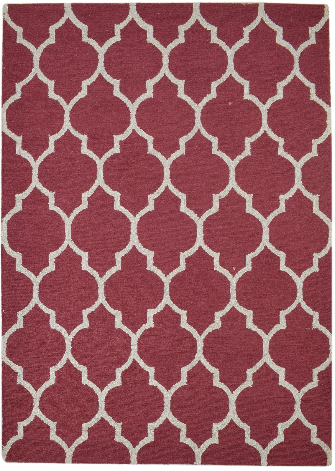 5' X 7' Rug Wool Red Modern Hand Tufted Moroccan Trellis Room Size Carpet 