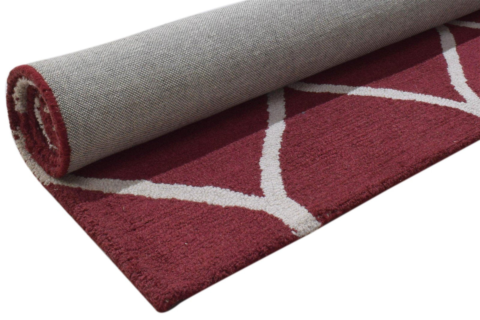 Red Wool Rug 5' X 7' Modern Hand Tufted Moroccan Trellis Room Size Carpet  Area Rug 