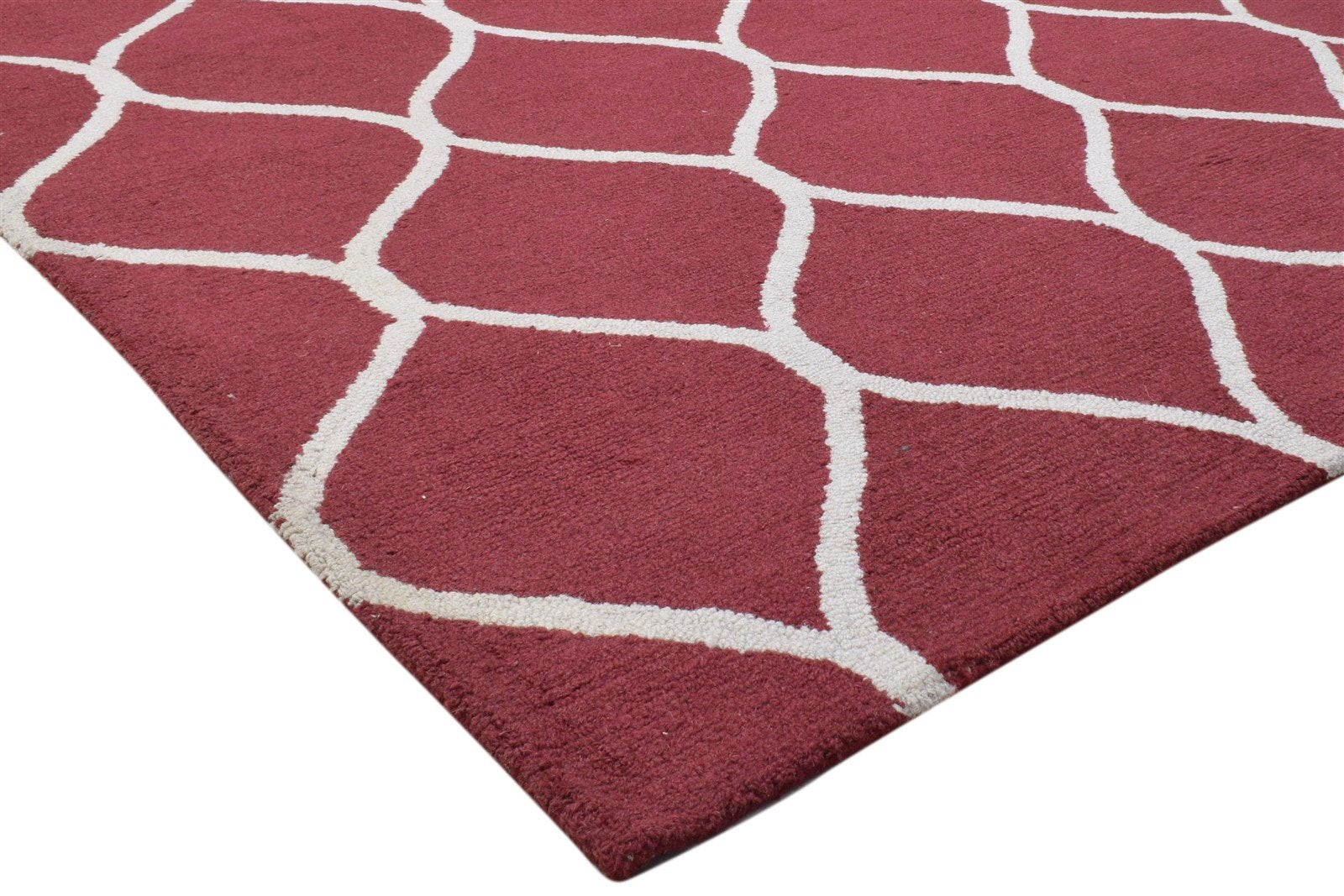 Red Wool Rug 5' X 7' Modern Hand Tufted Moroccan Trellis Room Size Carpet  Area Rug 