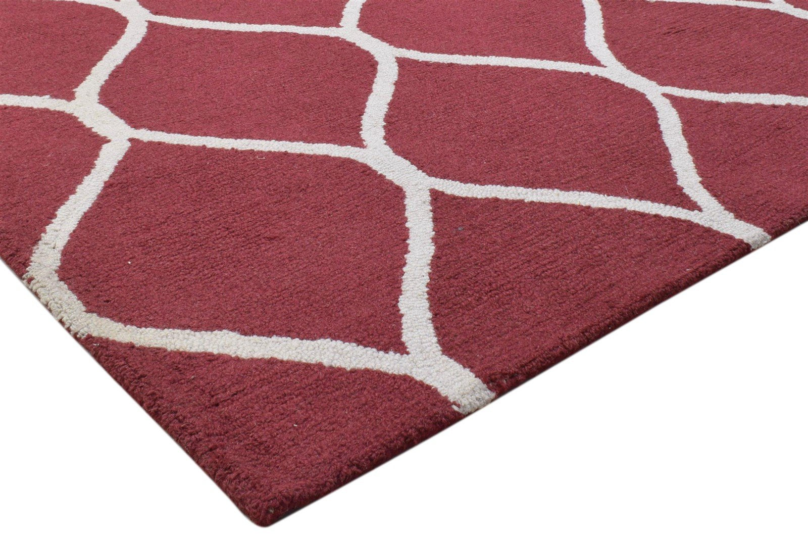 Red Wool Rug 5' X 7' Modern Hand Tufted Moroccan Trellis Room Size Carpet 