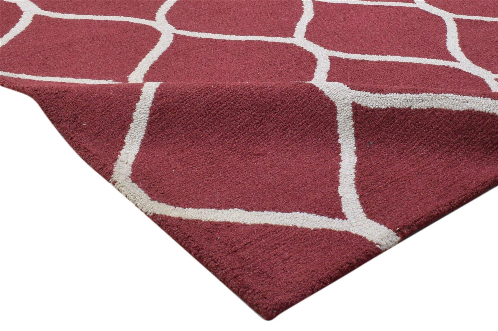 Red Wool Rug 5' X 7' Modern Hand Tufted Moroccan Trellis Room Size Carpet 