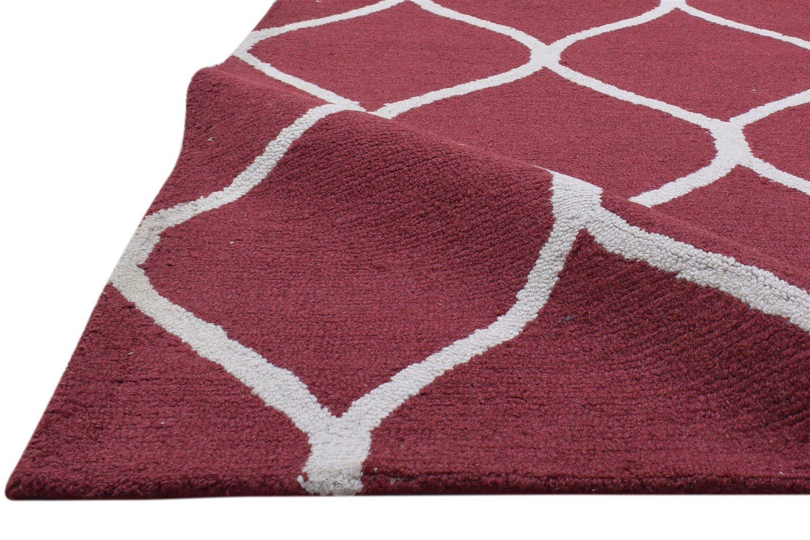 Red Wool Rug 5' X 7' Modern Hand Tufted Moroccan Trellis Room Size Carpet 