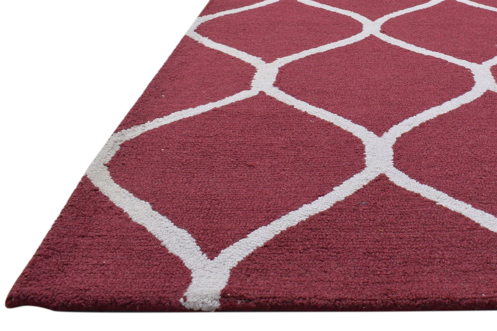 Red Wool Rug 5' X 7' Modern Hand Tufted Moroccan Trellis Room Size Carpet 